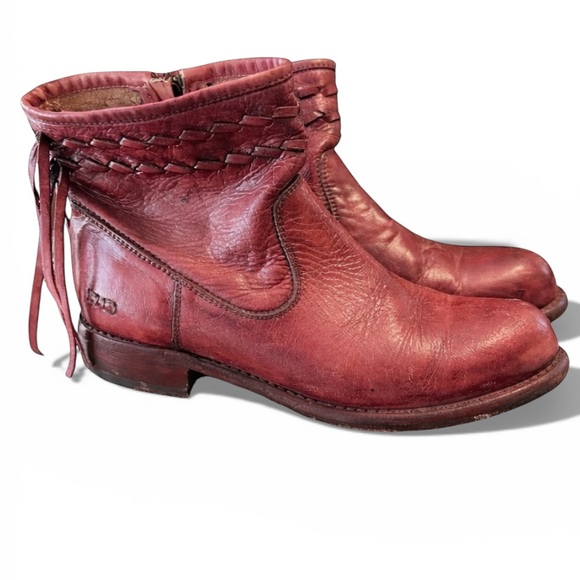 BED|STU Craven Distressed Leather Fringe Ankle Boots in Burgandy Red Size 8.5 - Picture 2 of 9